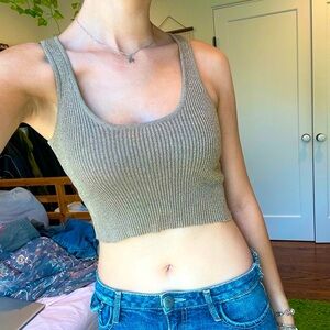 ribbed shimmer light brown and gold knit tank top